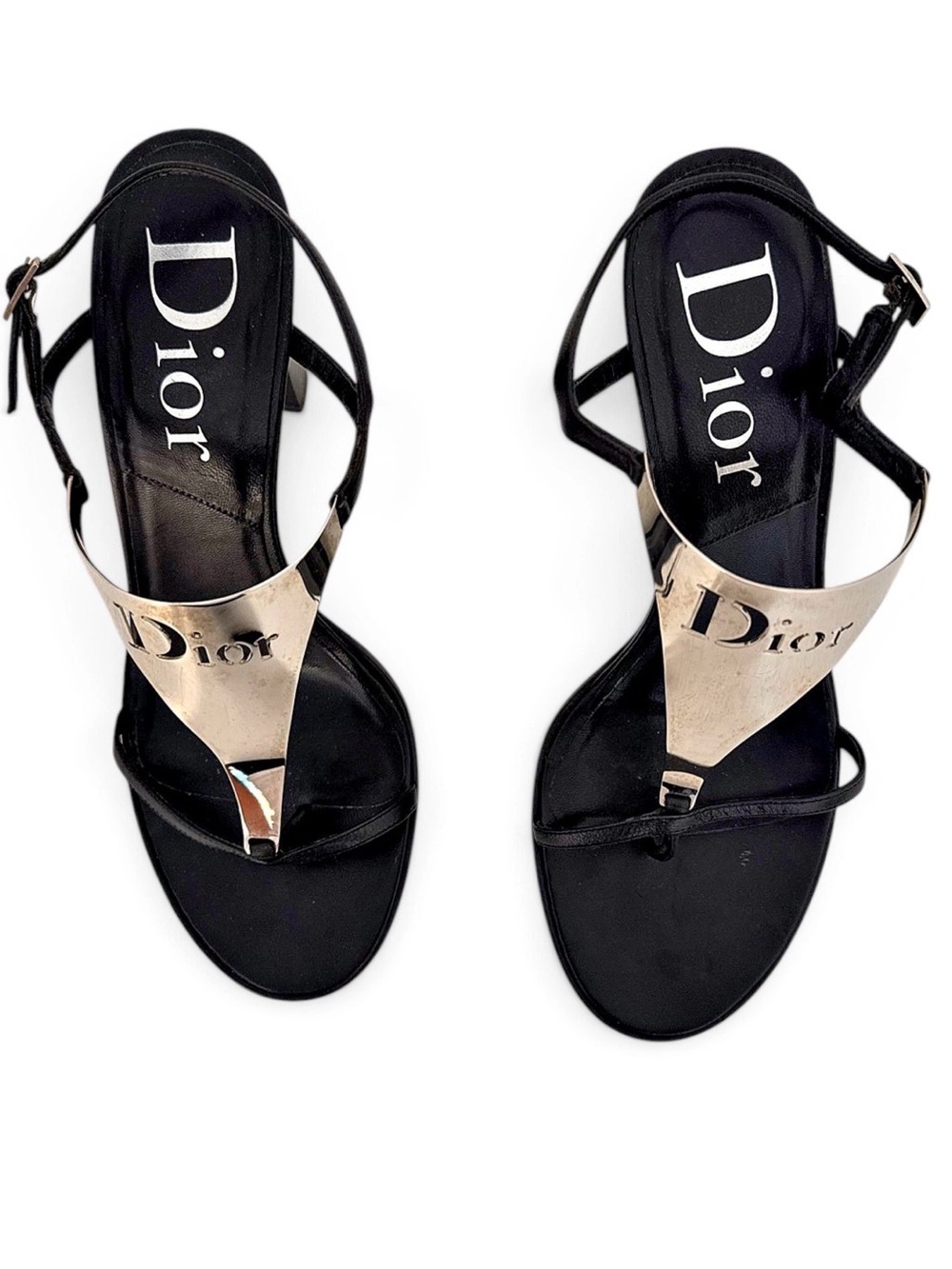 Dior Vintage Archival 2003 Galliano EU 38 Noir Black Leather Thong Heel Sandals